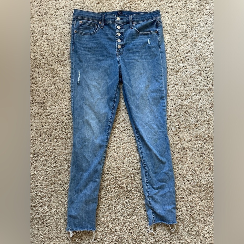 Gap True Skinny Jeans Button Fly High Rise Blue Womens Size 32 Stretch